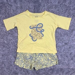 Open Edit Yellow and Blue Graphic T-Shirt Abstract Design Shorts Set Girls Boys